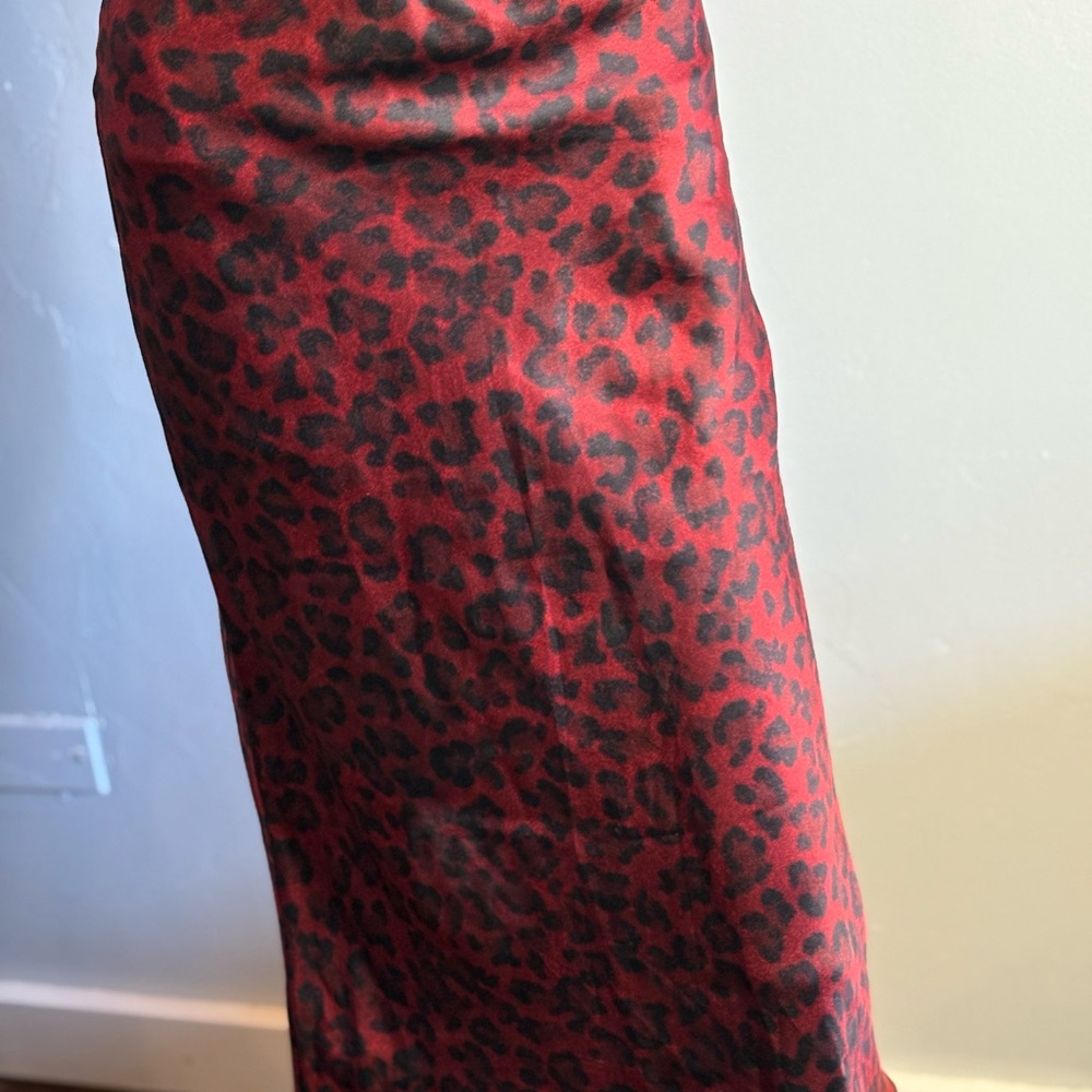 Anine Bing Red and Black Leopard Silk Midi Skirt Size XS